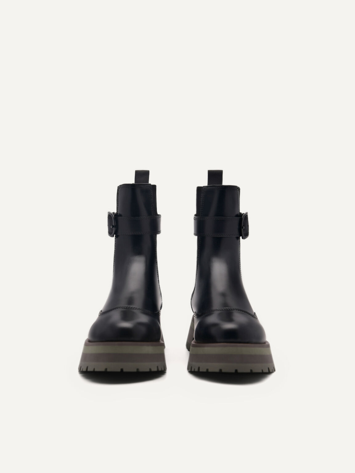 Leather Buckled Chelsea Boots, Black