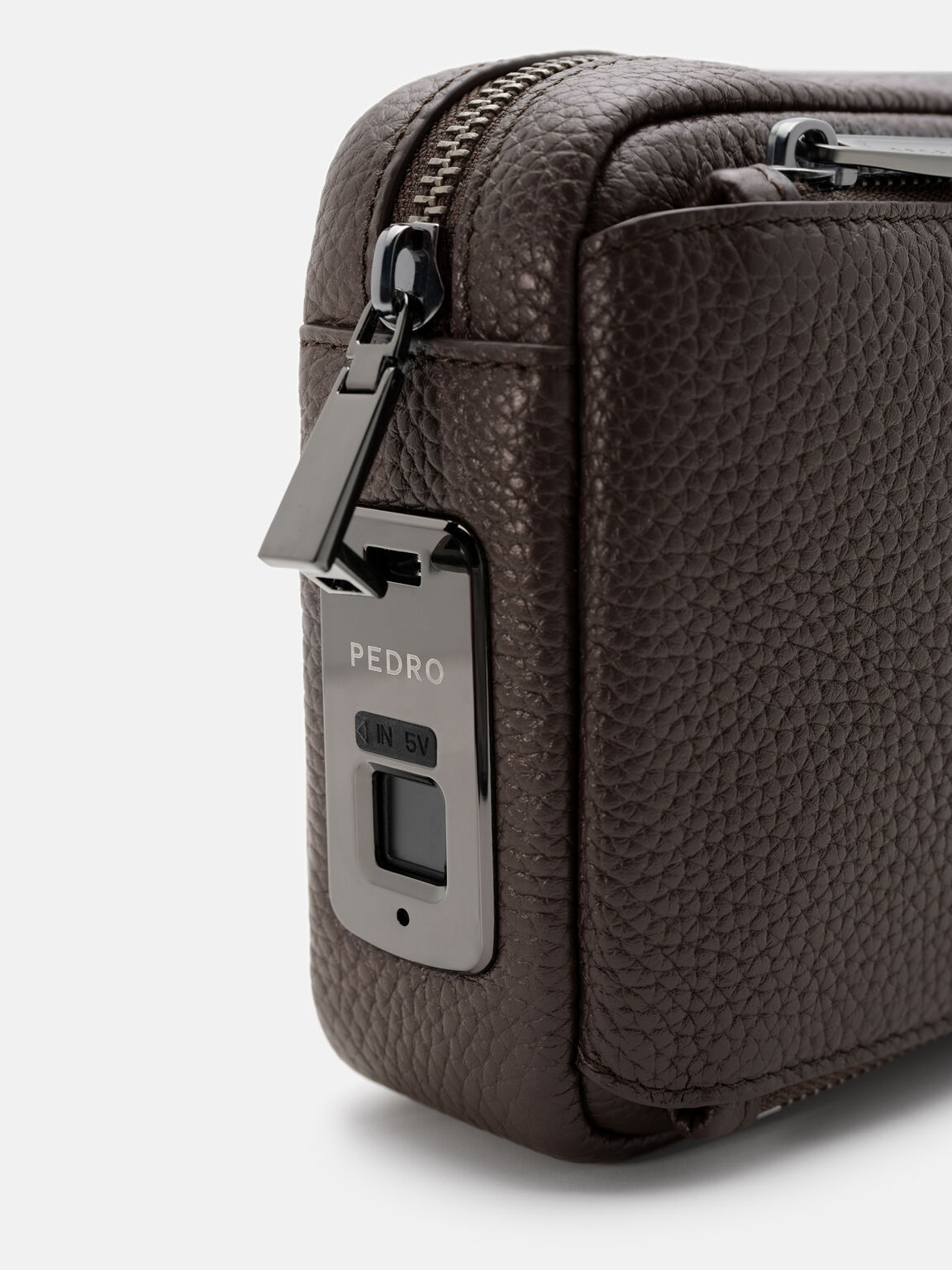 Fingerprint Lock Clutch Bag, Espresso Brown Tumble