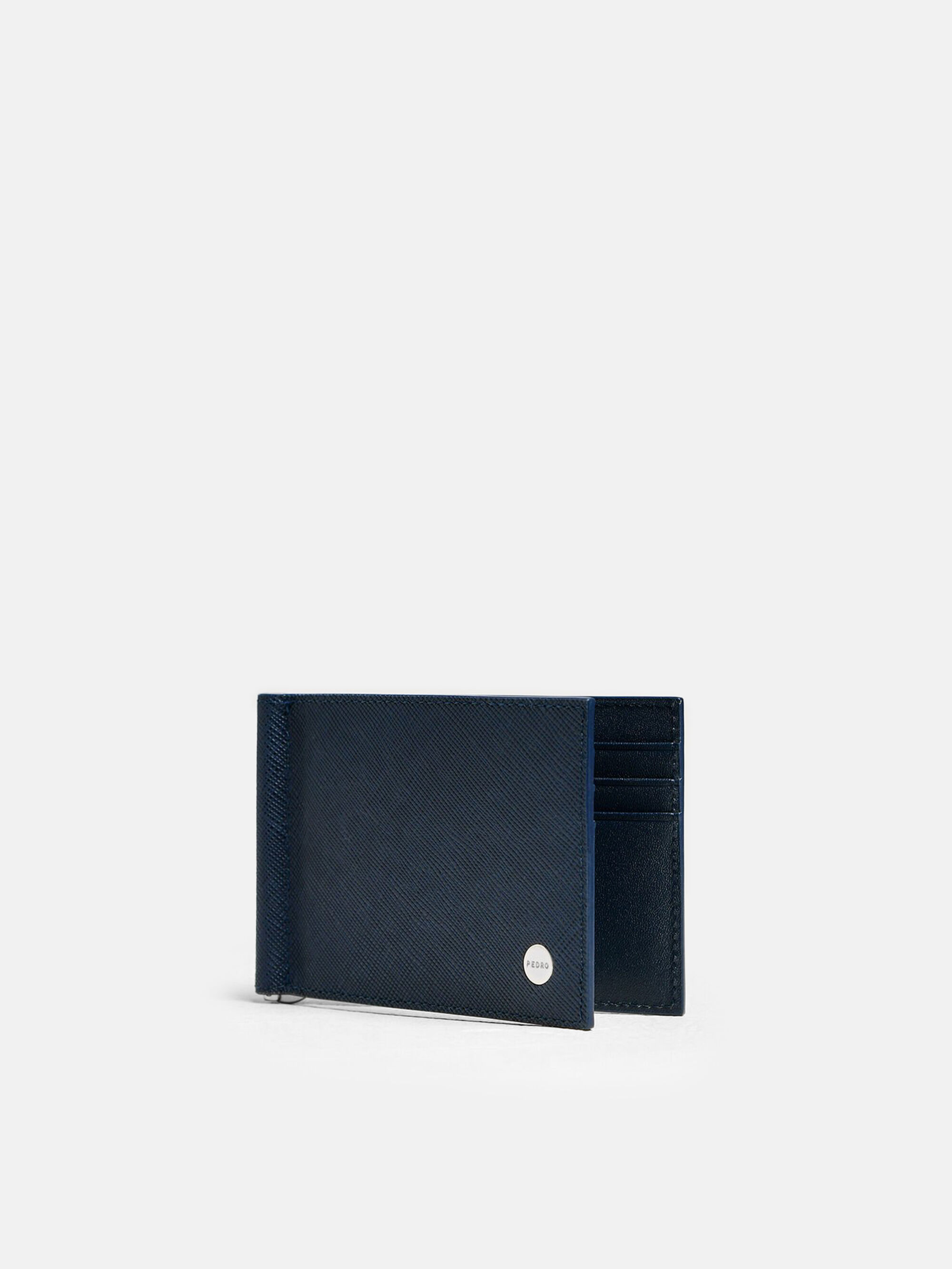 Navy Oliver Leather Bi-Fold Money Clip Cardholder - PEDRO US