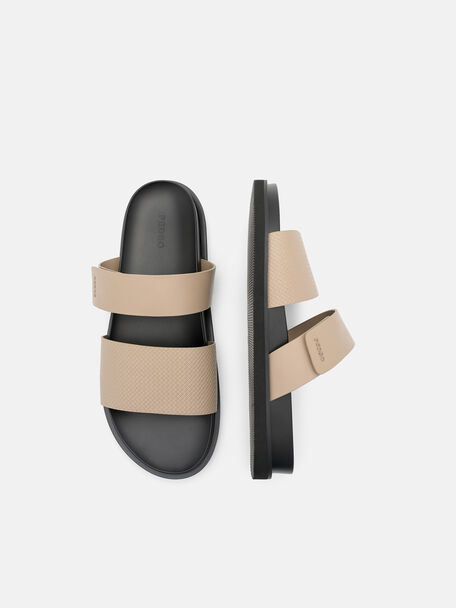 Embossed Slide Sandals, Light Taupe Embossed