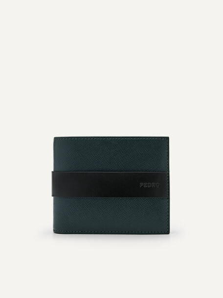 Embossed Leather Bi-Fold Coin Wallet, Dark Green
