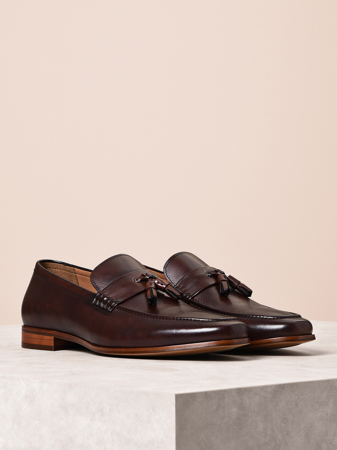 Leather Tassel Loafers, Dark Brown