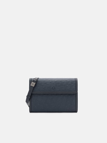 Leather Clutch Bag, Navy Embossed