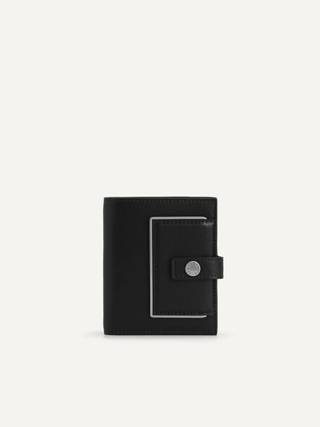 Monochrome Bi-Fold Leather Wallet, Black, hi-res