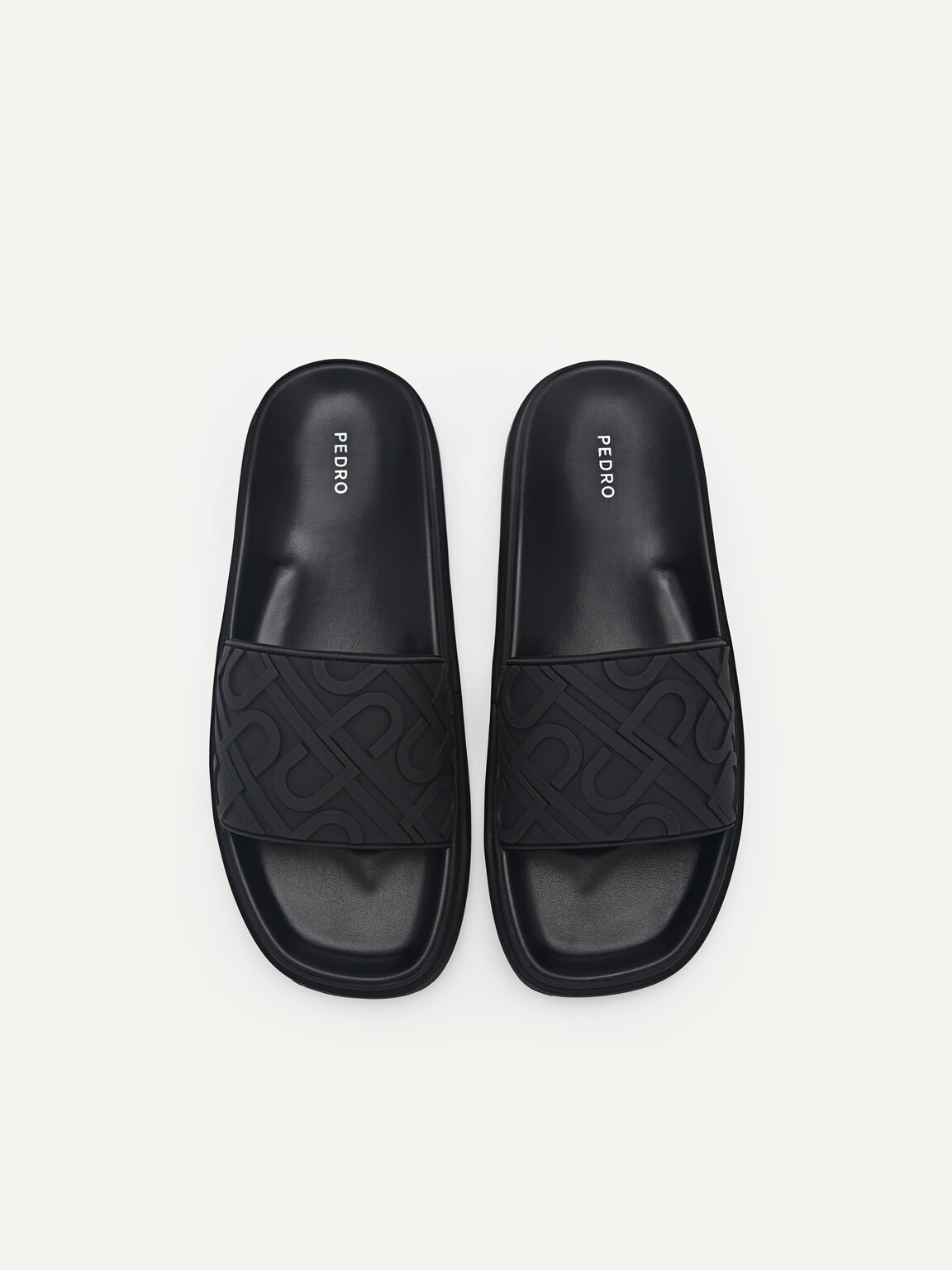 PEDRO Icon Embossed Slide Sandals, Black