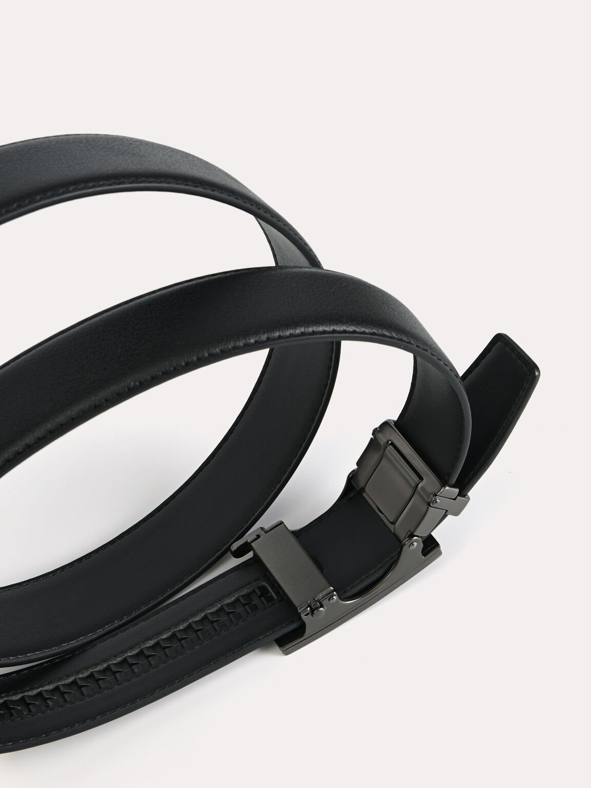 Textured Leather Automatic Belt, Black