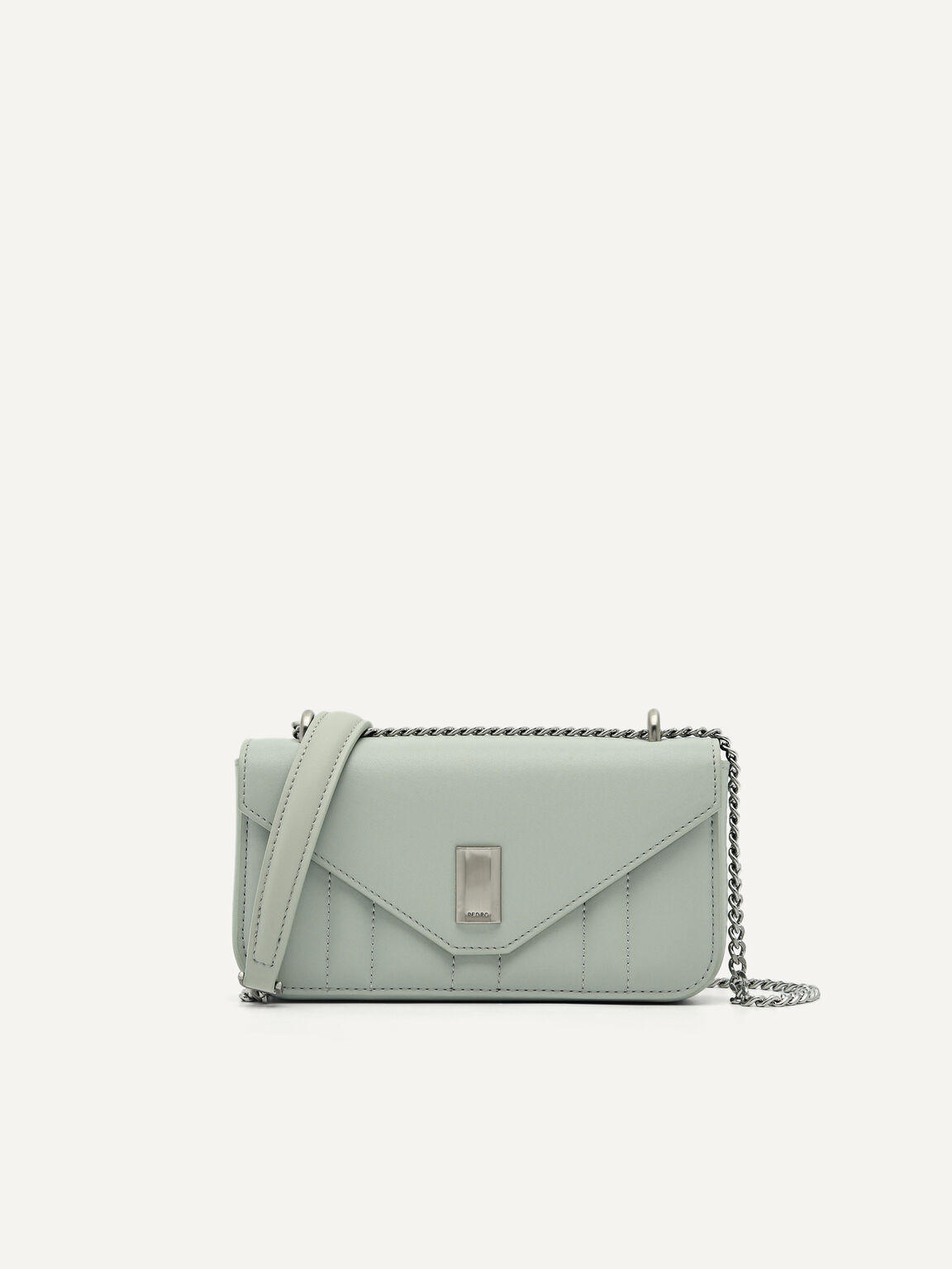 Leather Panelled Phone Pouch Bag, Light Green