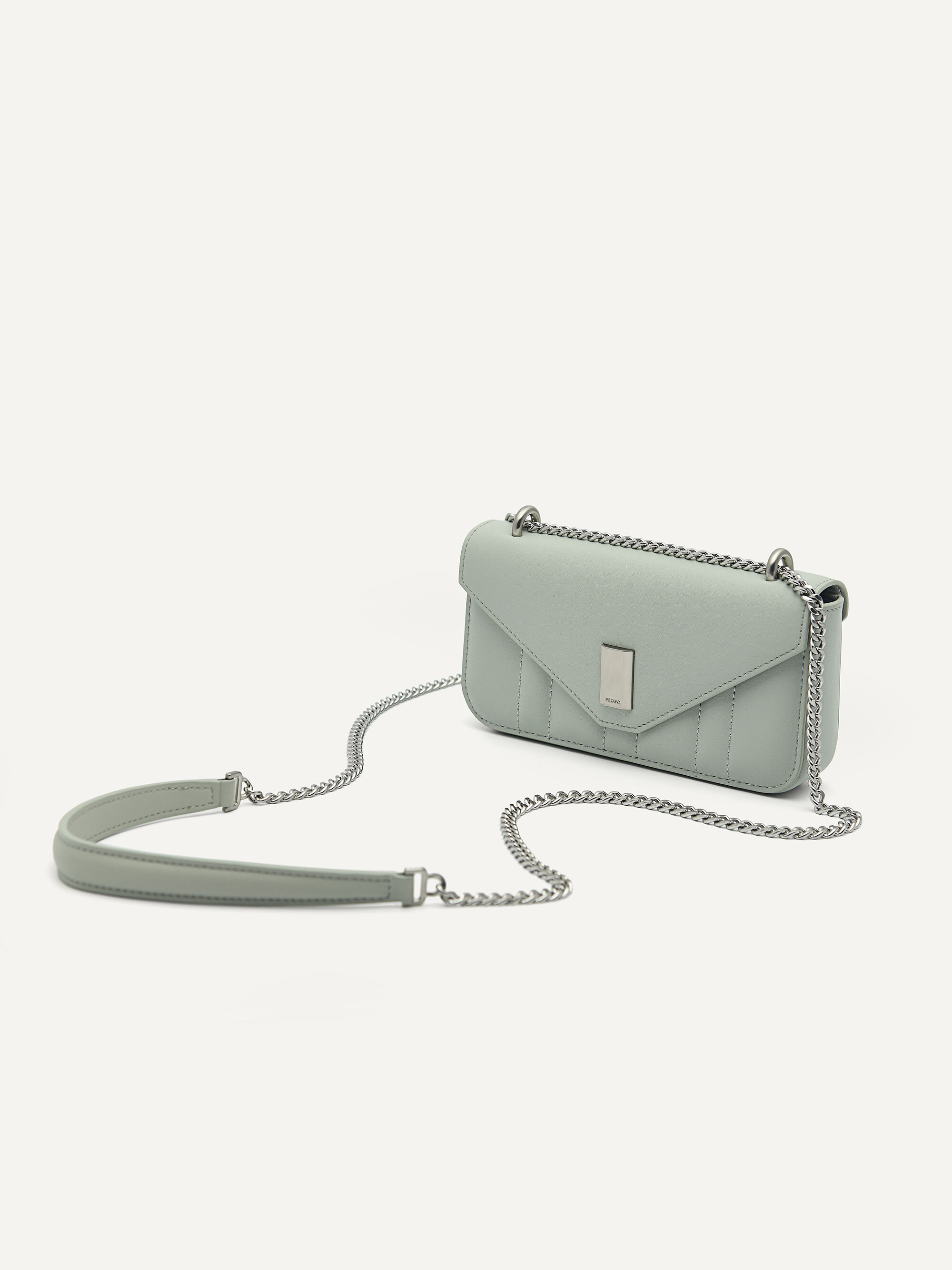 Leather Panelled Phone Pouch Bag - Light Green