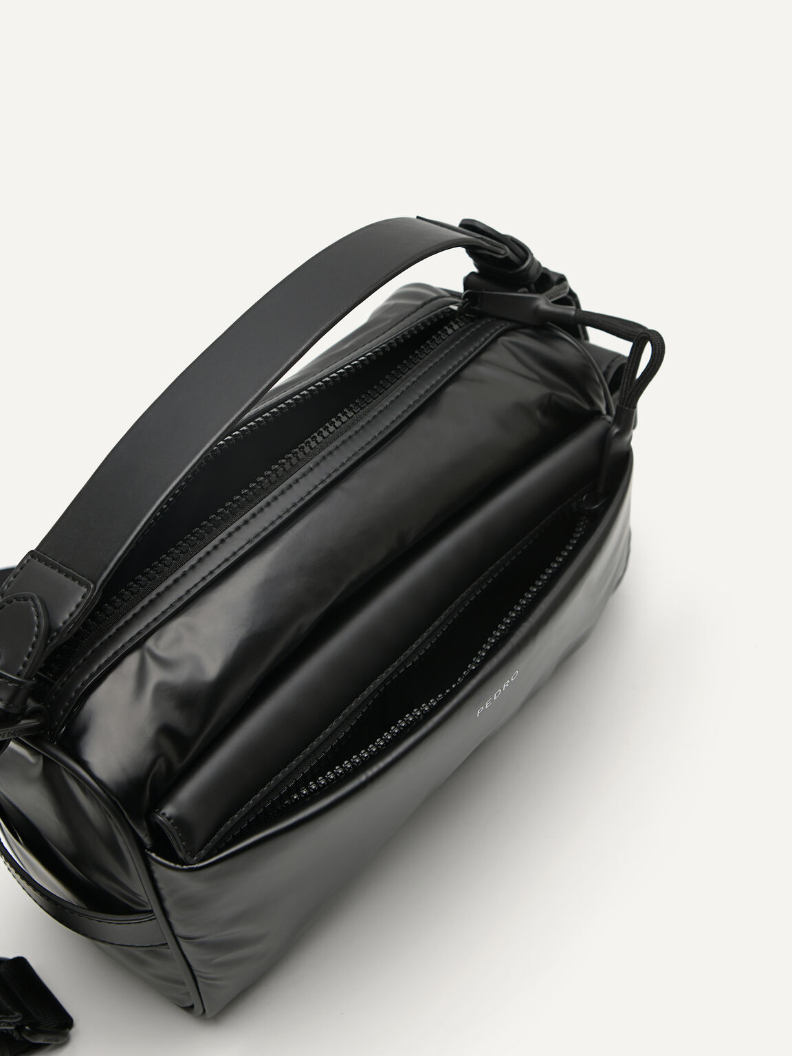 Plush Nylon Sling Bag, Black