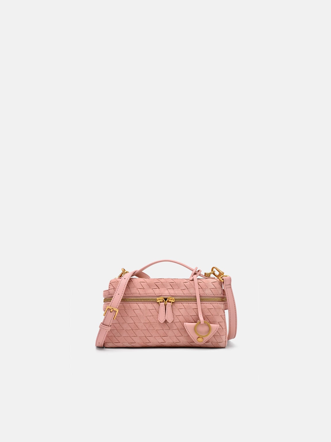 Alyssa Suede Woven Shoulder Bag, Pink Weave