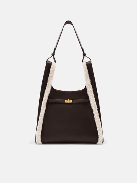 Danielle Large Leather Hobo Bag, Multi Fur