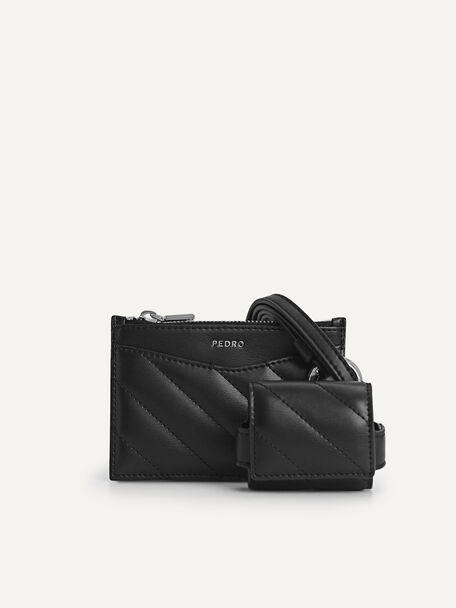 Leather Quilted Cardholder, Black