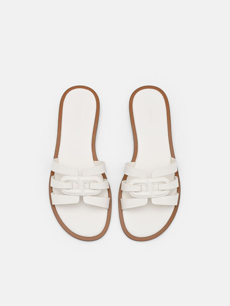 Carmel Leather Slide Sandals, Chalk