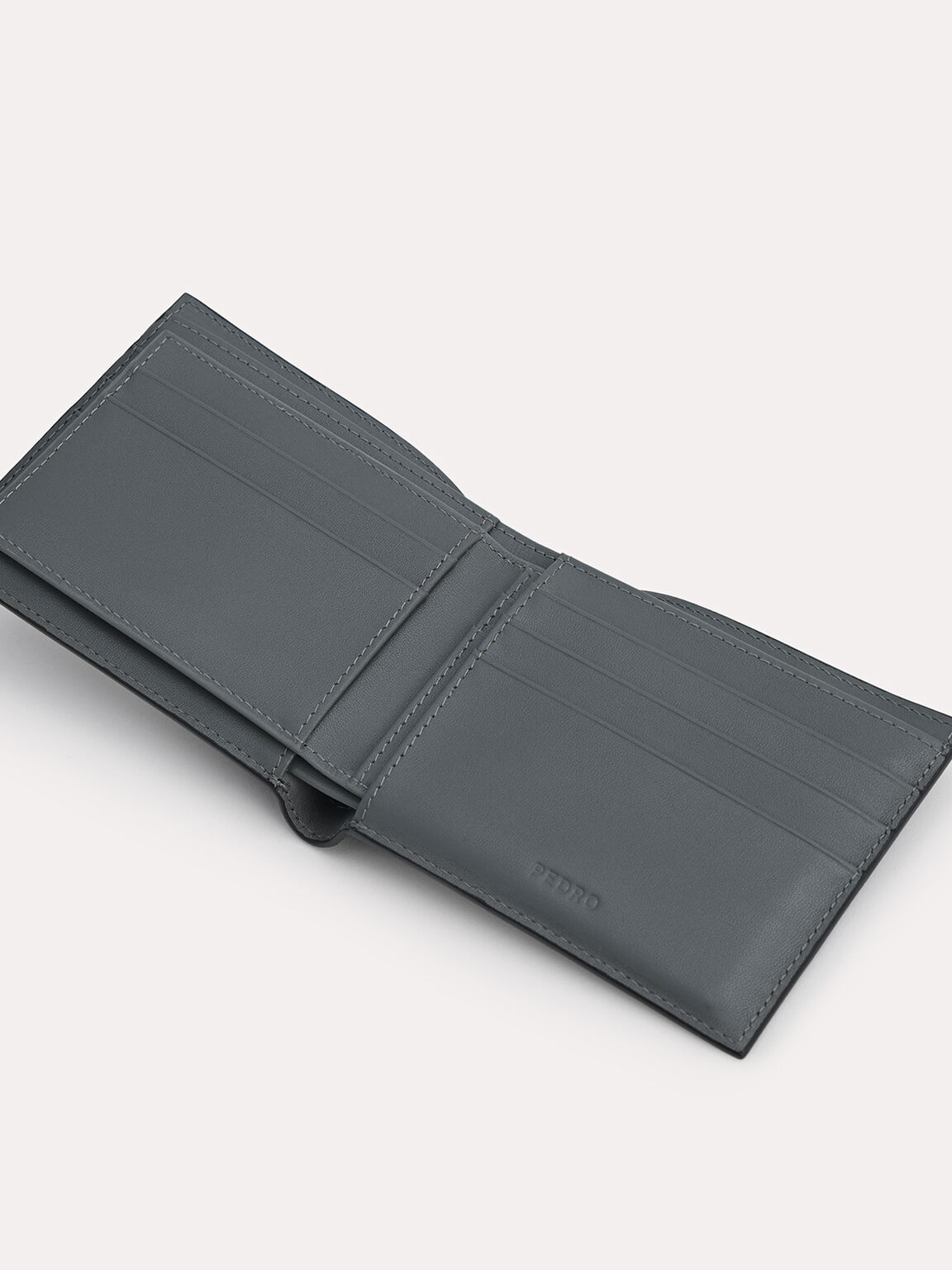 Leather Bi-Fold Wallet with Insert, Dark Grey, hi-res
