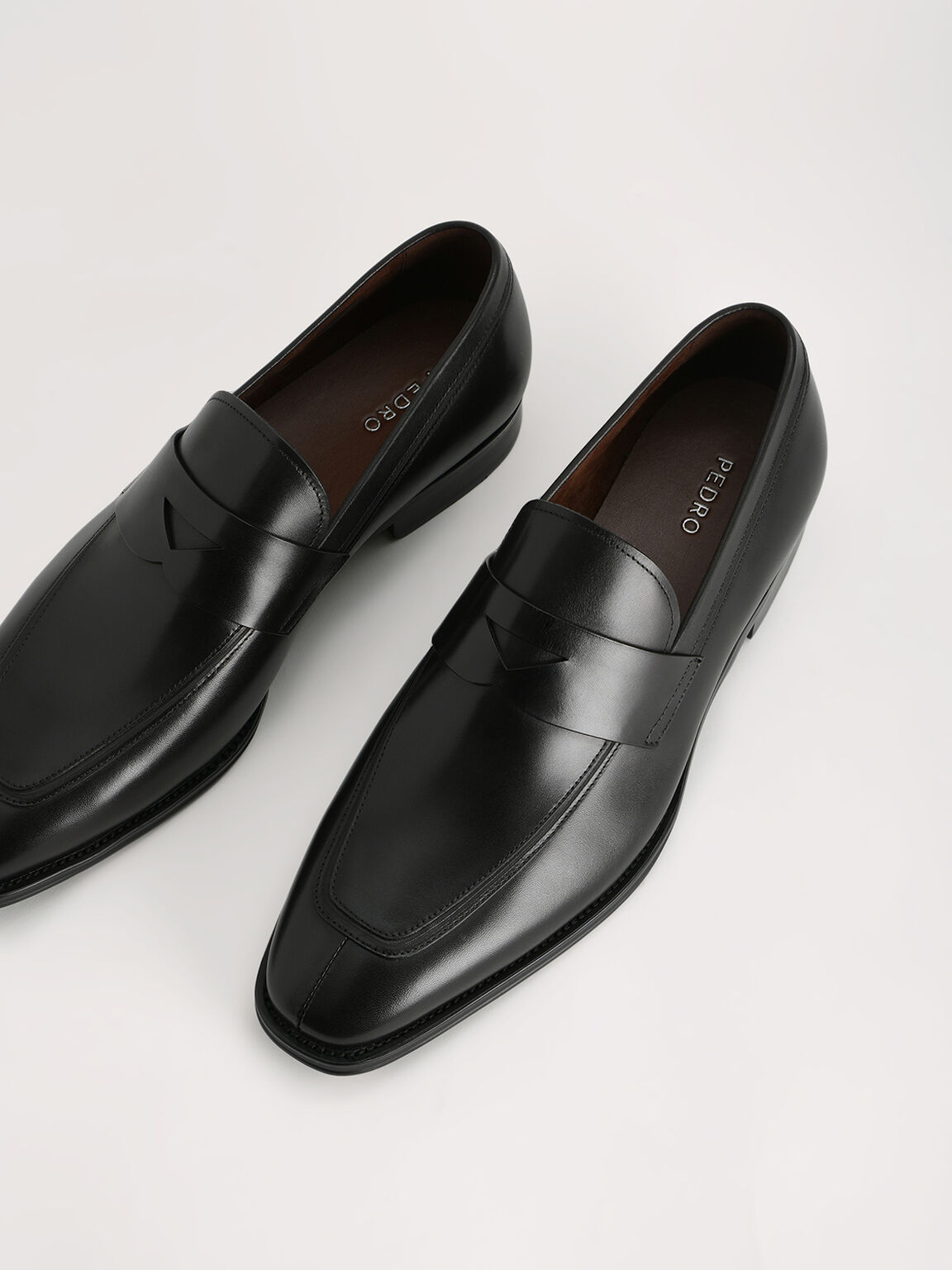 Leather Penny Loafers, Black