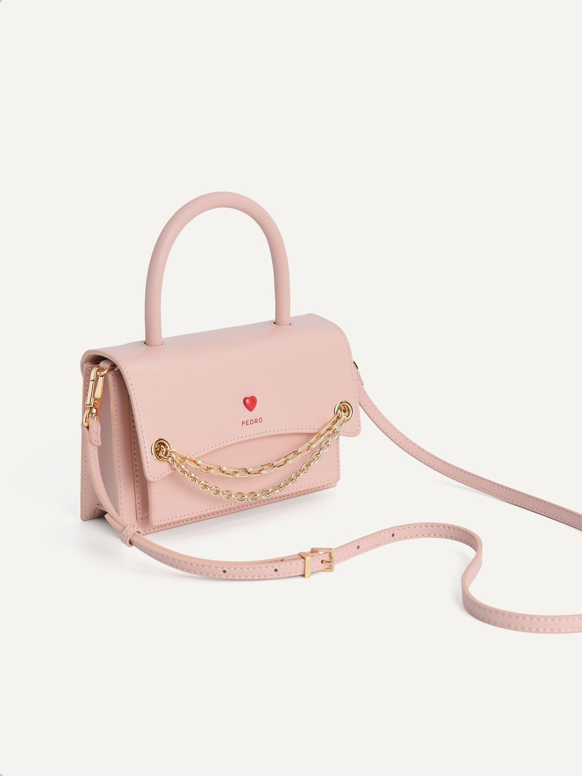 Boxy Leather Top Handle Bag, Light Pink