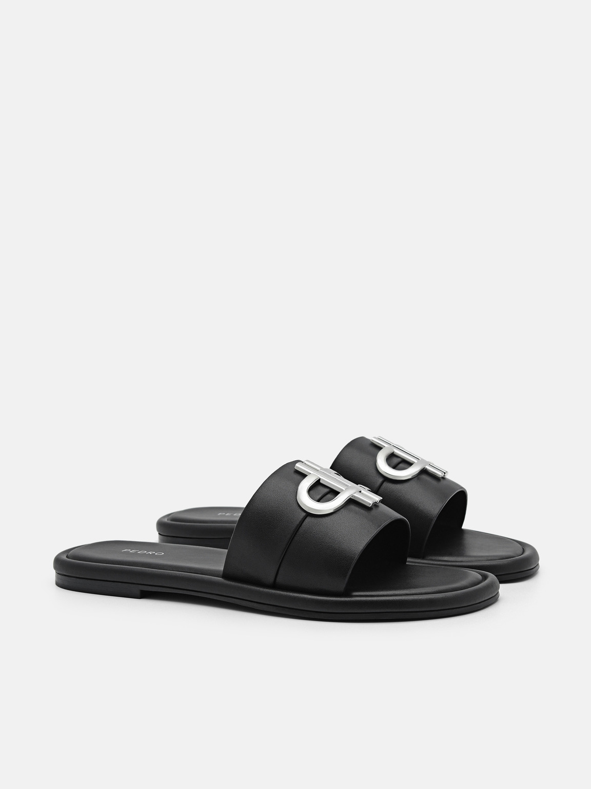 PEDRO Icon Leather Slide Sandals, Black