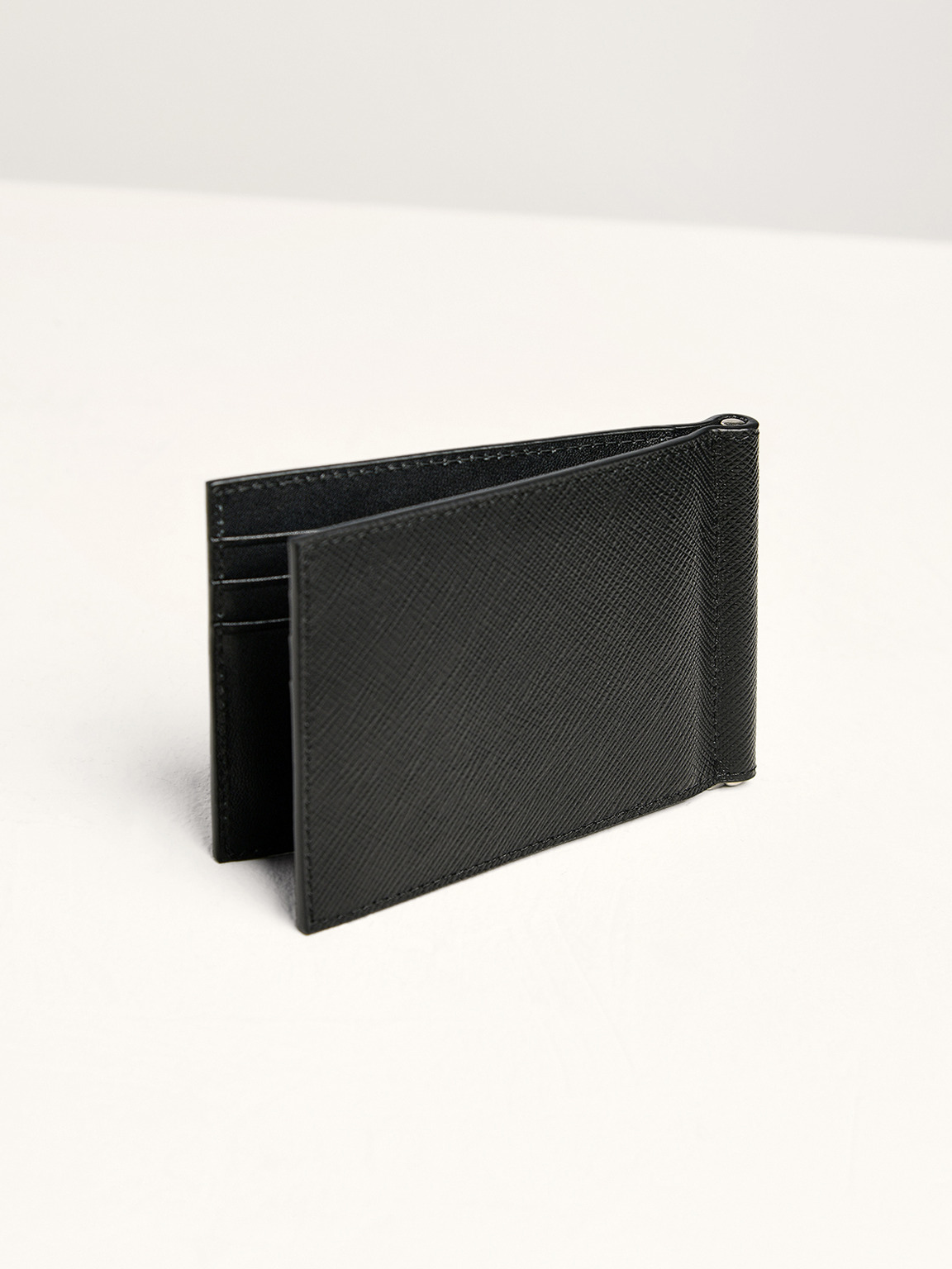 Oliver皮革雙折疊錢包帶錢夾卡包, 黑色