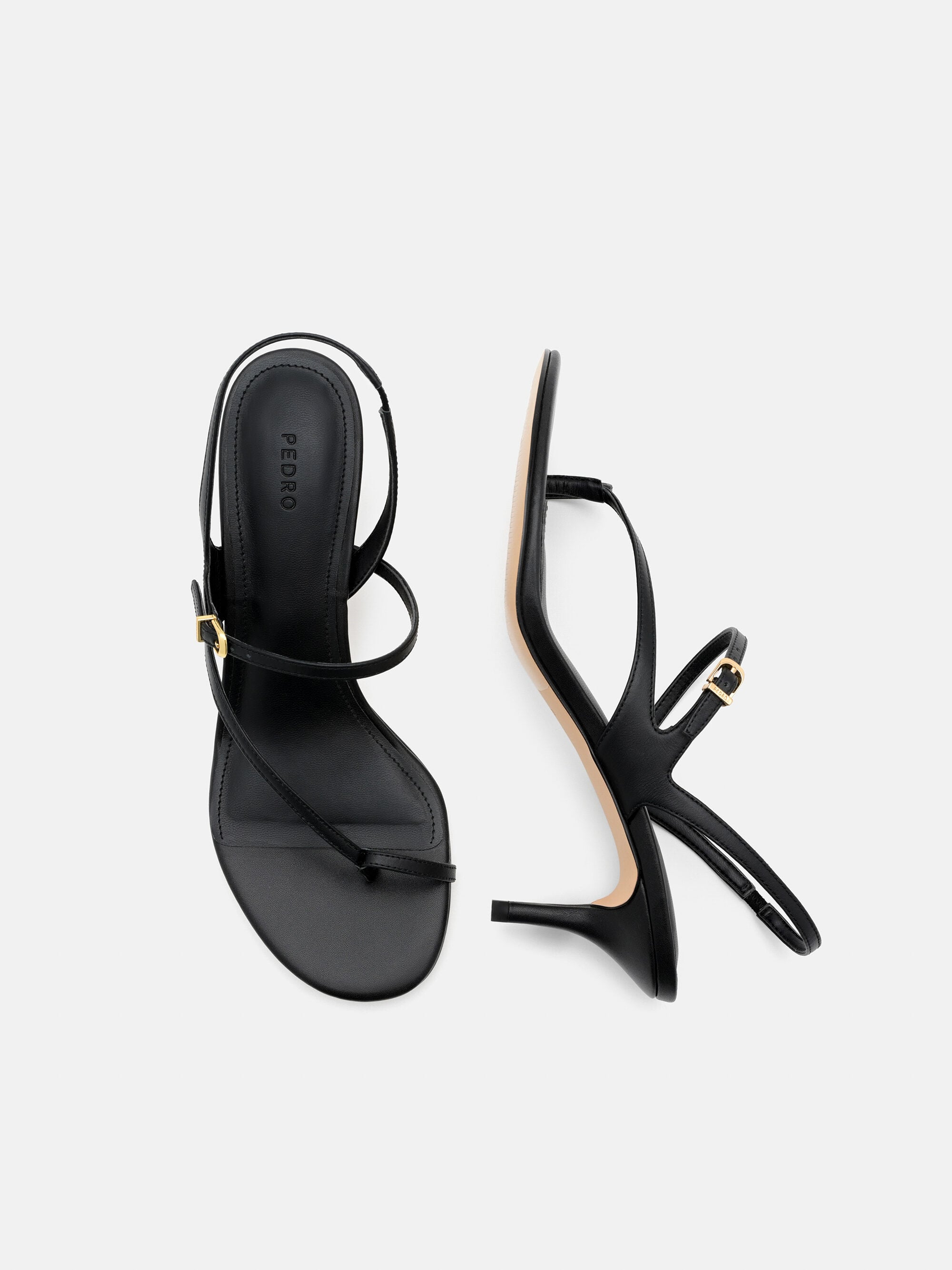 Black Oblique Leather Heel Sandals - PEDRO CA