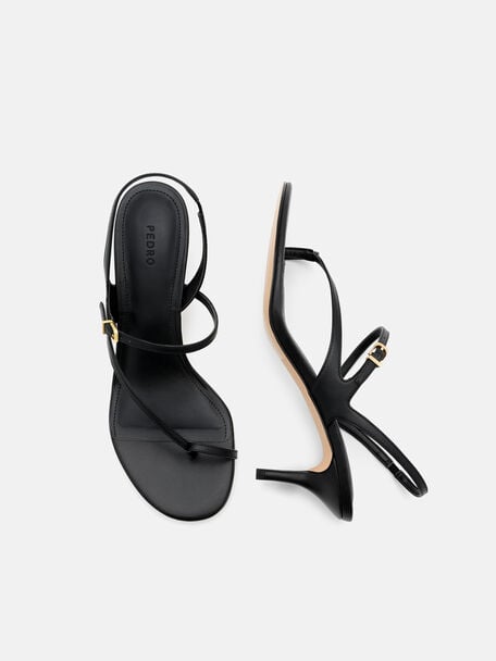 Oblique Leather Heel Sandals, Black