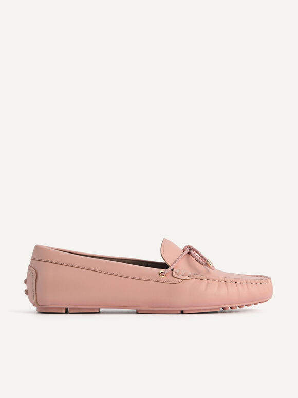 Leather Bow Moccasins, Blush