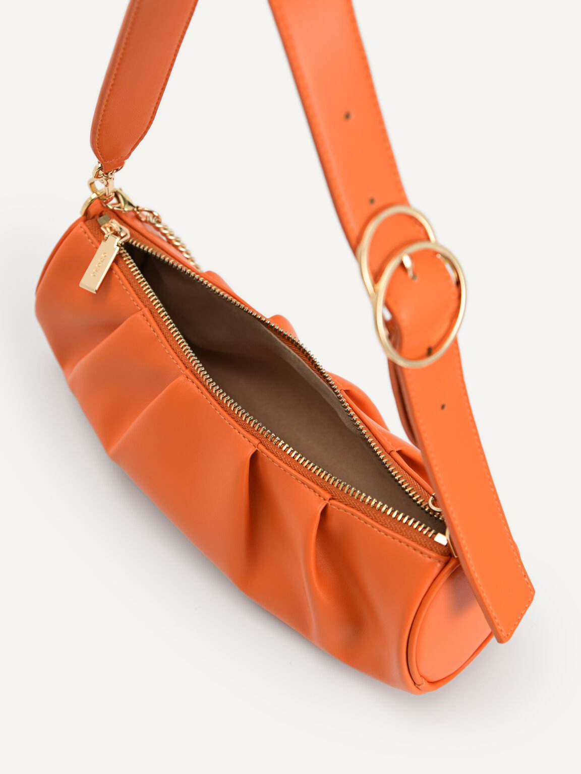 Chain Detailed Ruched Bowling Bag, Orange