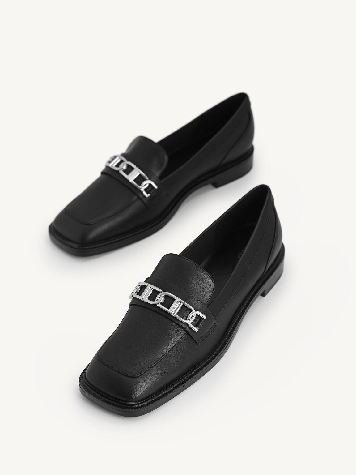 Icon Leather Square Toe Loafers, Black