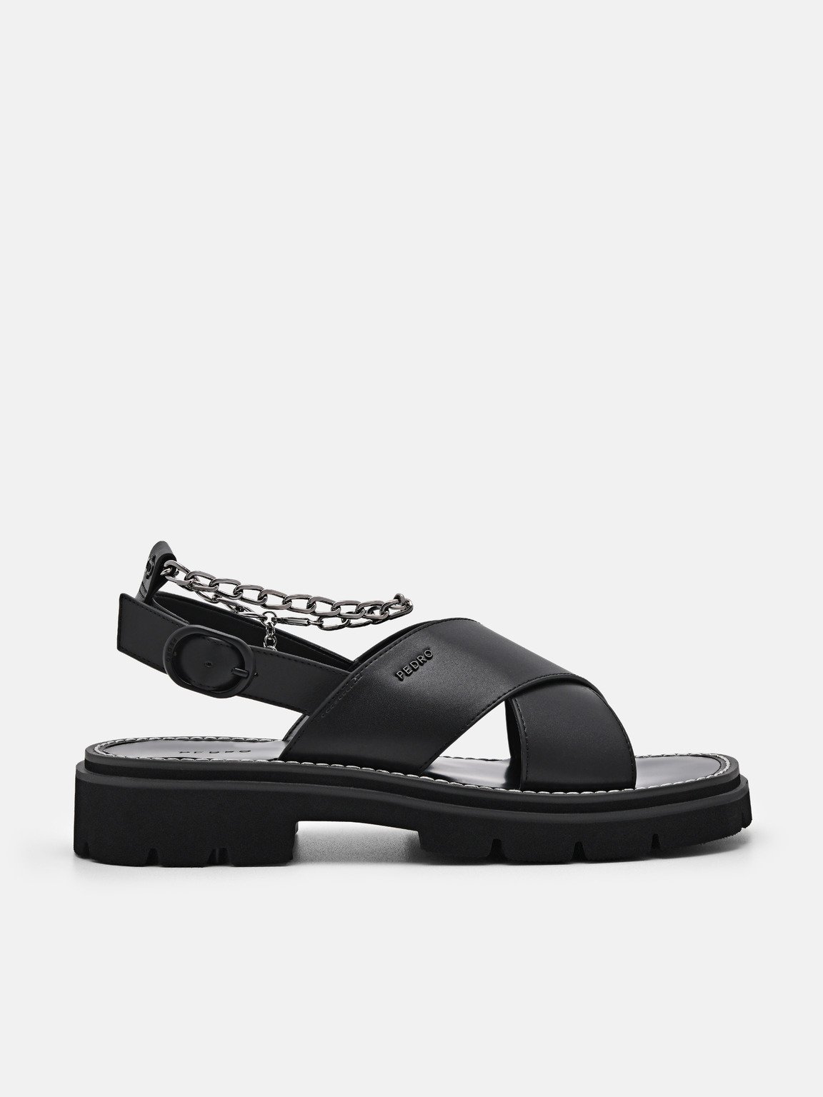 Slingback Cross Strap Sandals, Black