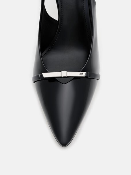 Jeanine Patent Leather Heel Slingback Pumps, Black Patent