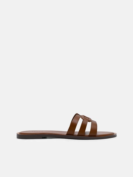 Carmel Leather Slide Sandals, Cognac