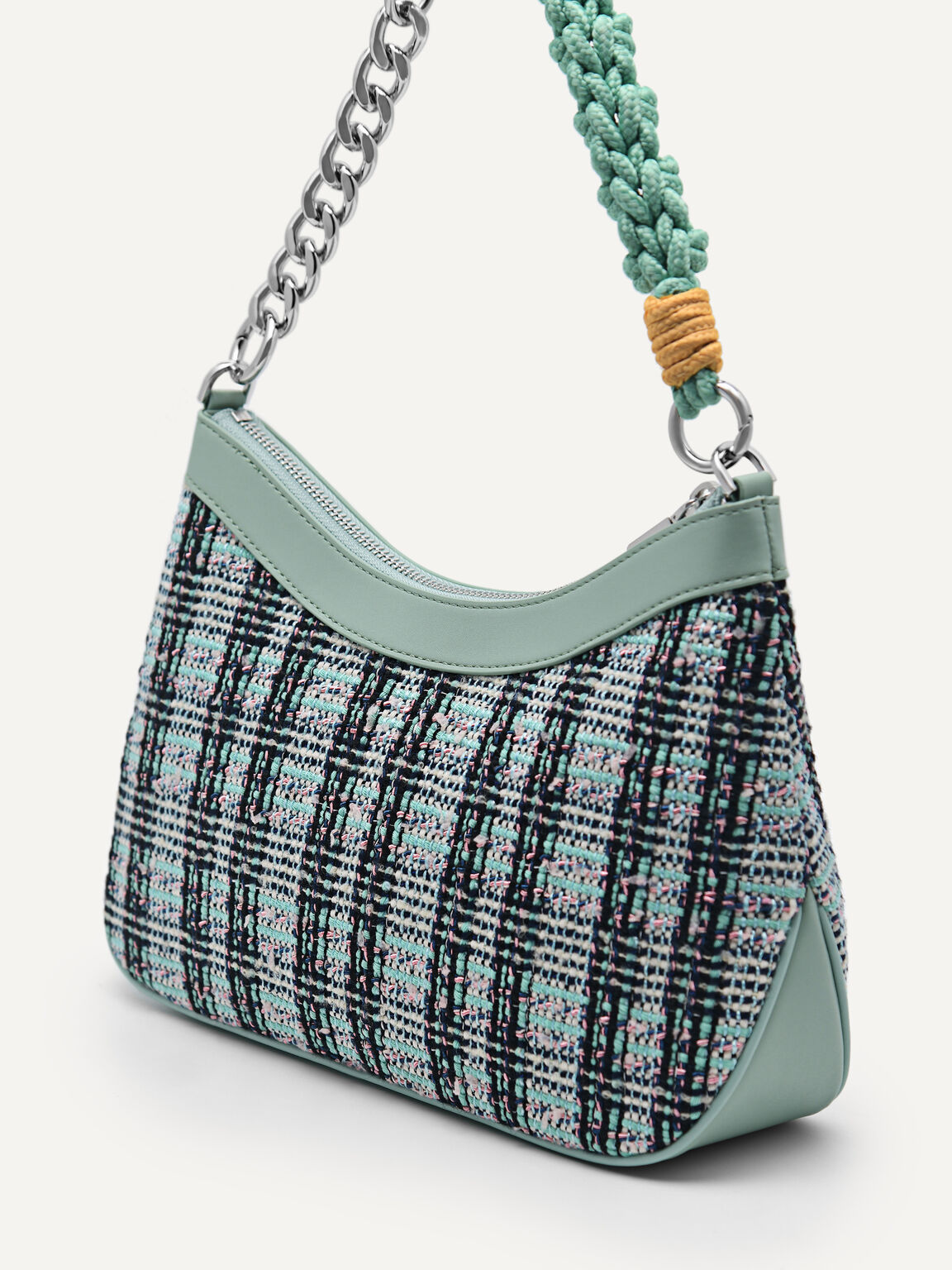 Slouchy Shoulder Bag with Braided Chain, Multi