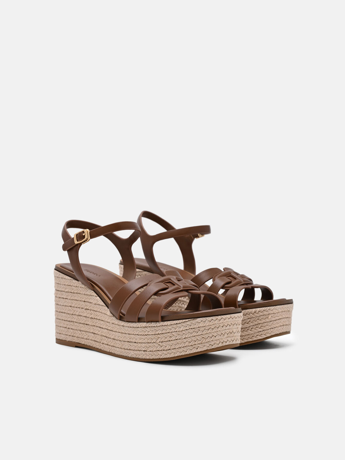 Carmel Leather Wedge Sandals, Cognac