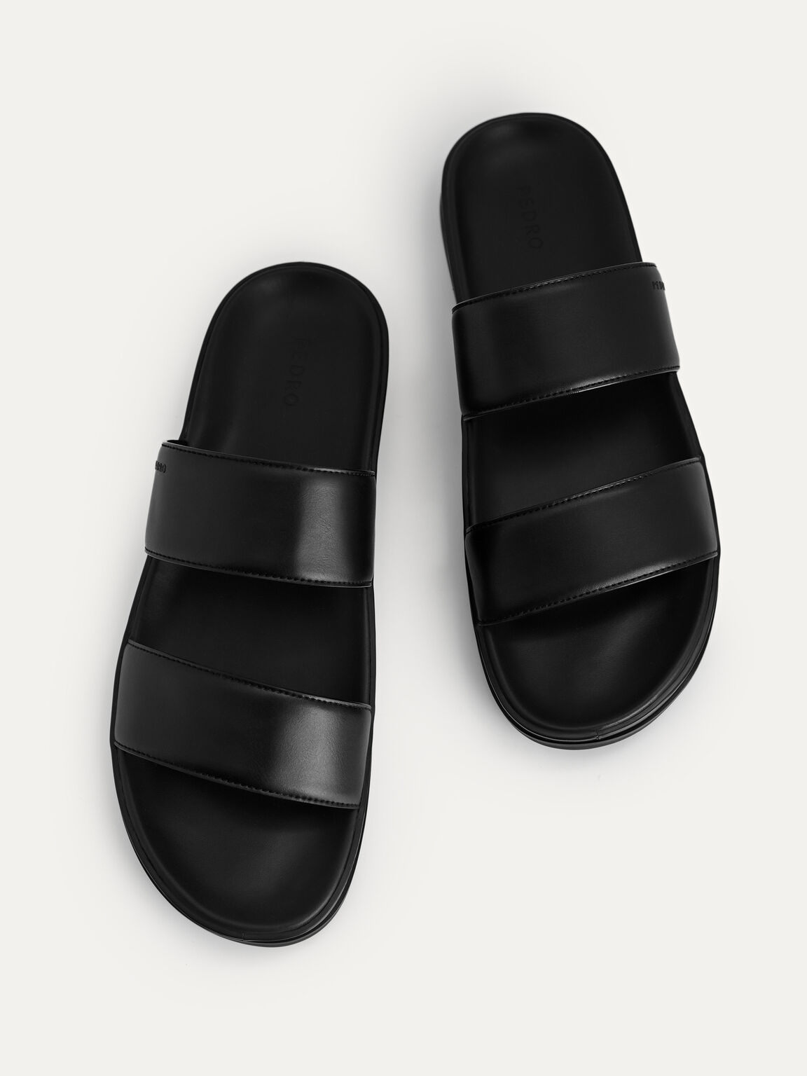 Monochrome Double Strap Sandals, Black