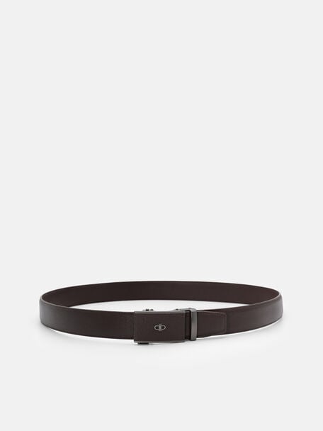 Embossed Leather Automatic Belt, Dark Brown Embossed