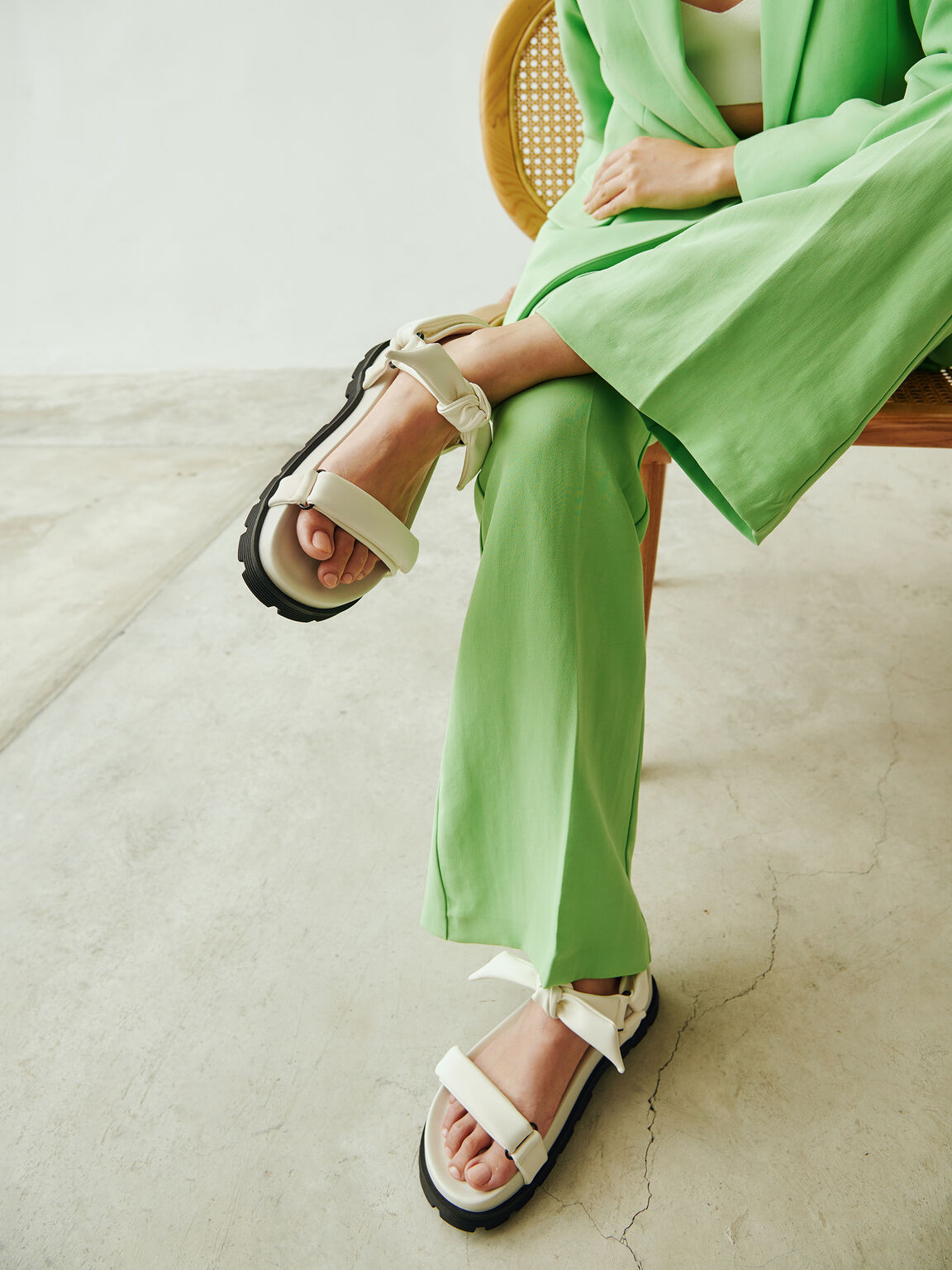 Flatform Sandals with Twisted Knot, Chalk
