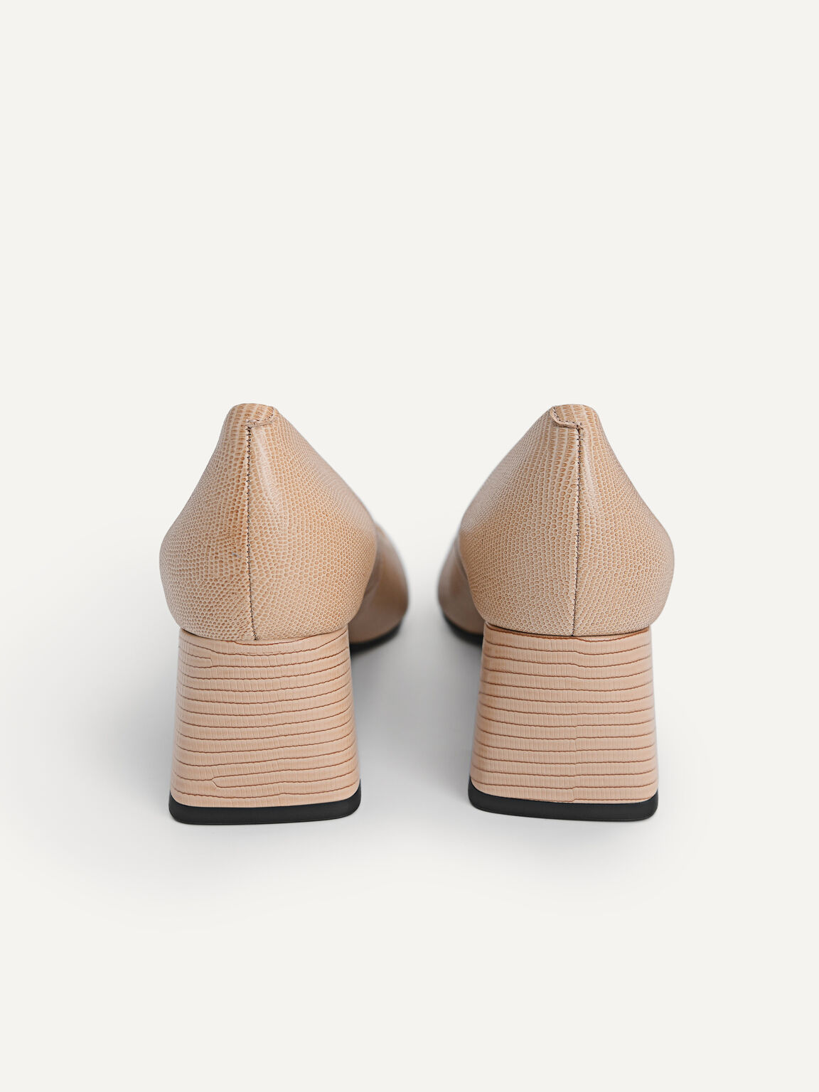 Lizard-Effect Leather Pointed Toe Pumps, Nude