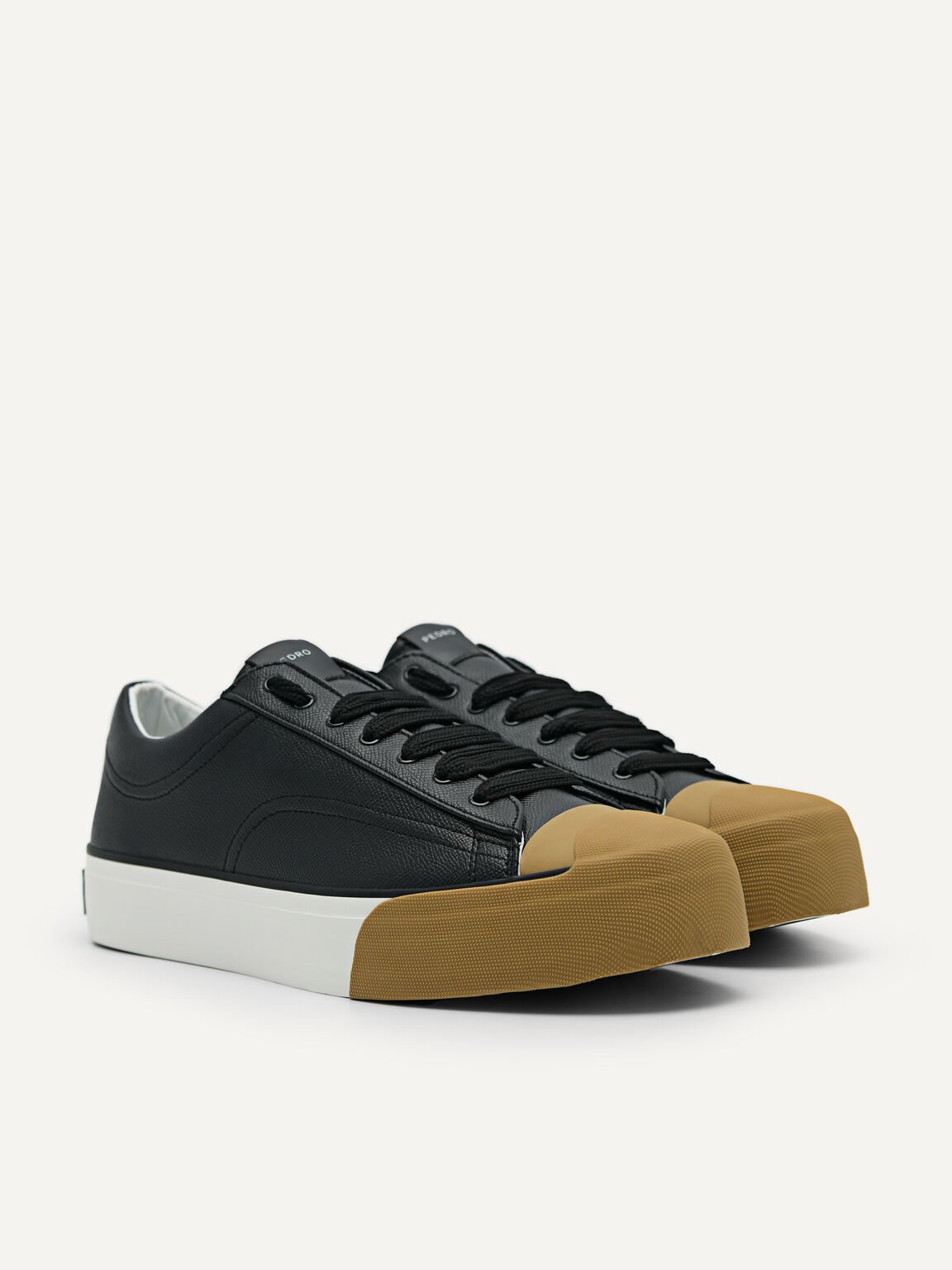 Low-cut Synthetic Leather Sneaker, Black