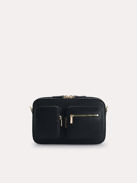 Leather Boxy Bag, Black
