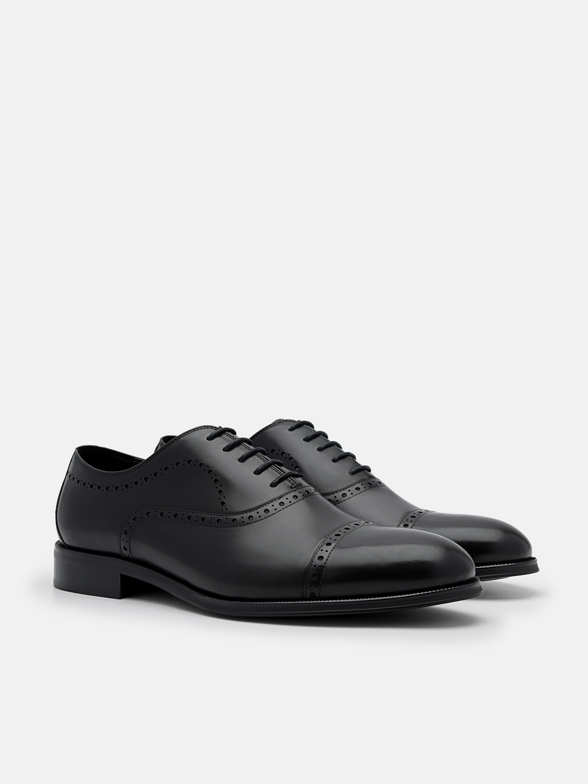 Leather Brogue Oxford Shoes, Black
