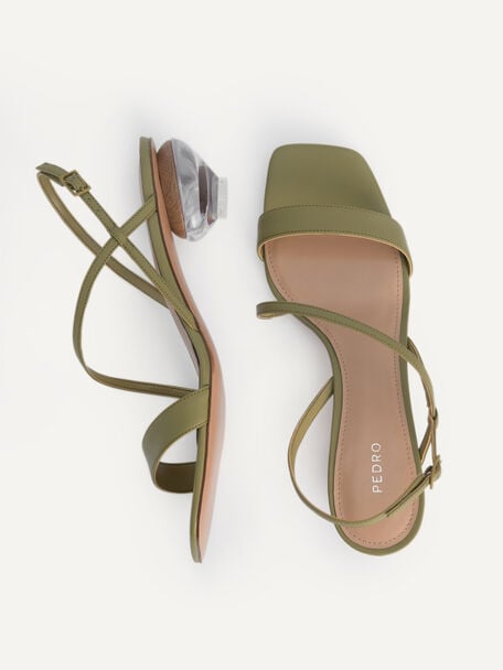 Strappy Sandals with Ornament Heels, Olive, hi-res