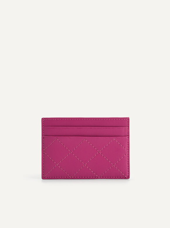 交叉圖案皮革卡包, 紫红色