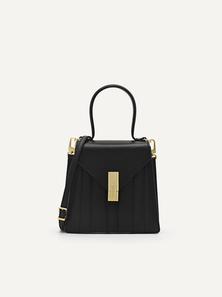 Margot Leather Panelled Top Handle Bag, Black