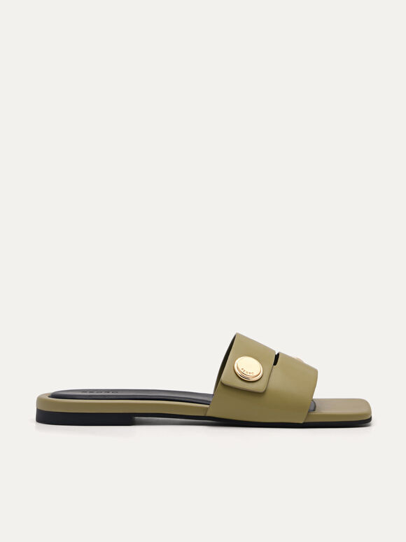 Orb Square Toe Sandals, Olive