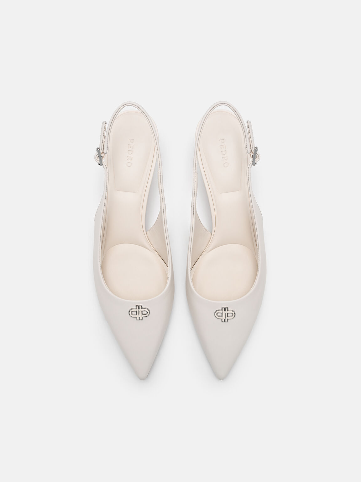 Leather Slingback Heel Pumps, Chalk