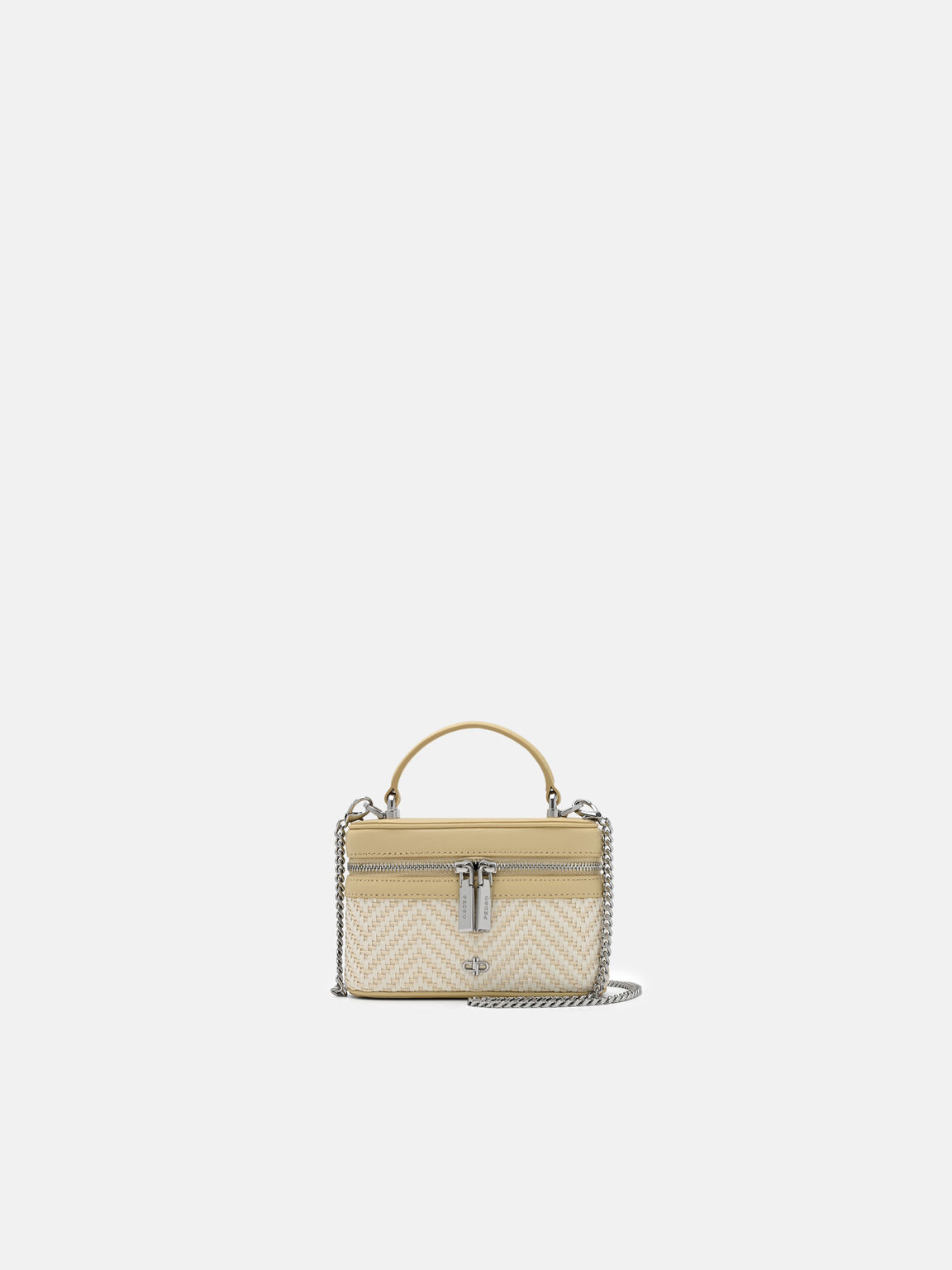 Ari Leather Woven Vanity Case, Yellow