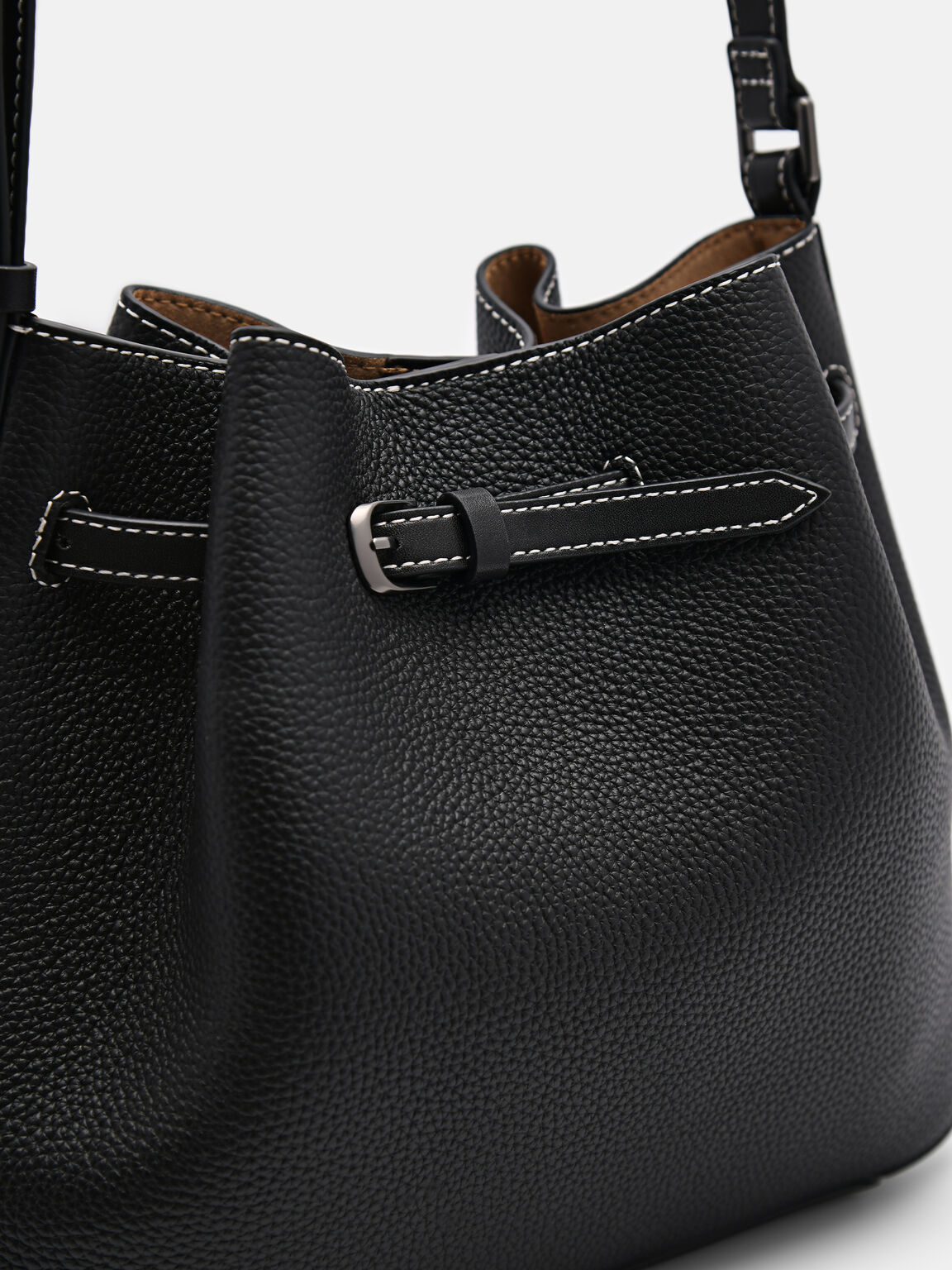Helix Leather Bucket Bag, Black