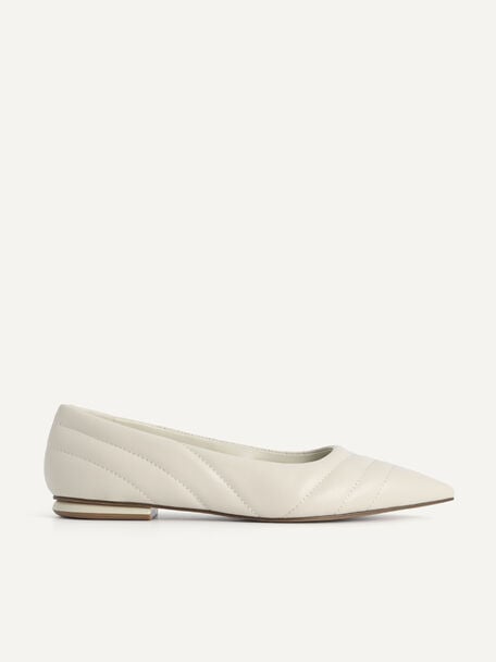 Pointed Toe Leather Flats, Chalk