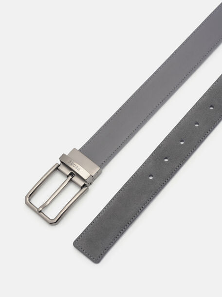 Suede Reversible Pin Belt, Grey
