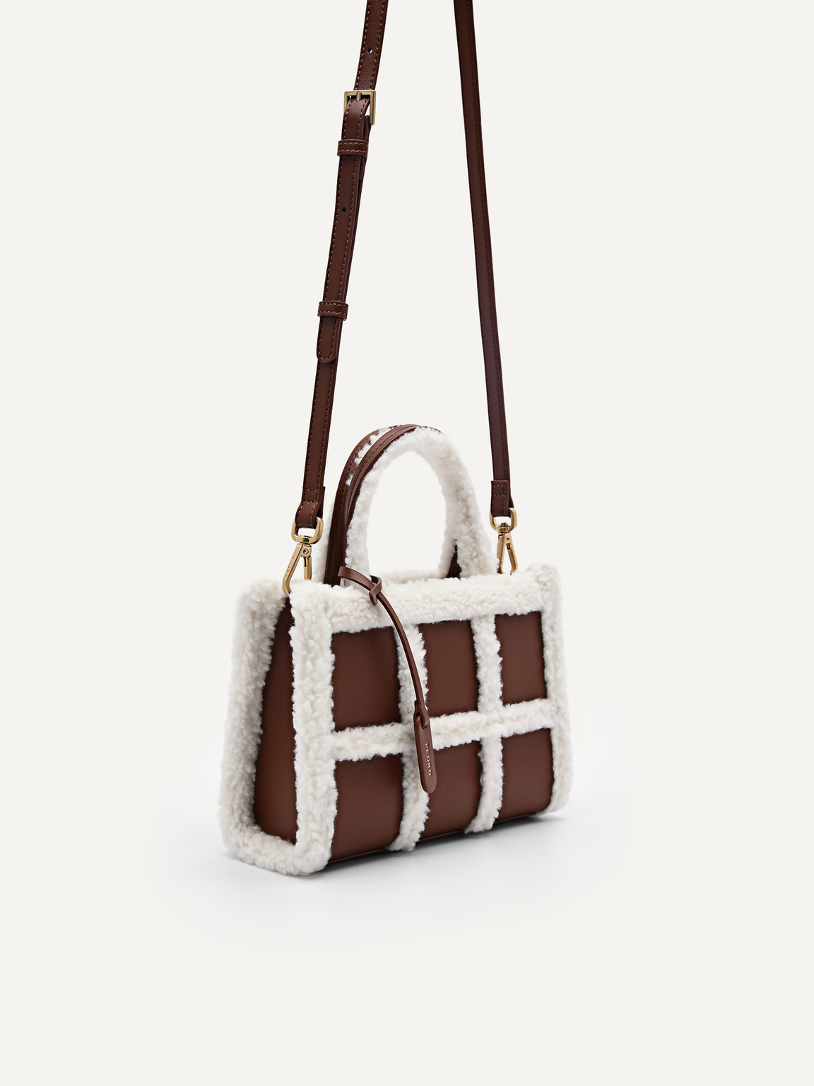 Mini Quilted Faux Fur Handbag, Brown