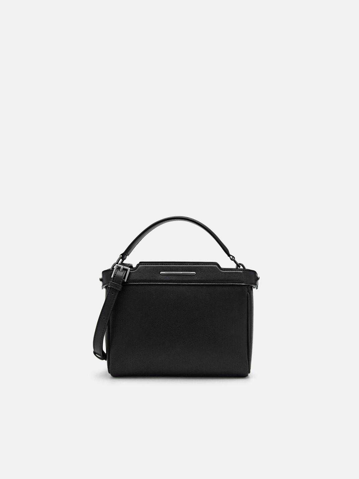 Leather Structured Sling Bag, Black